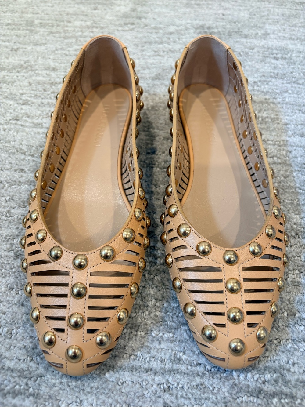 Ulla Johnson Bijou Studded Ballerina Leather Flats Almond 37.5